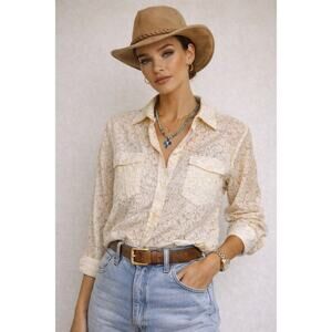 Denim Supply Ralph Lauren Lace Button Up Shirt Boho Sheer Western